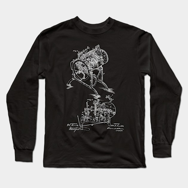 Printing Press Vintage Patent Hand Drawing Long Sleeve T-Shirt by TheYoungDesigns